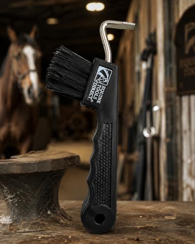 Horse Hoof Pick with Brush, Soft Touch Ergonomic Black Handle, Durable Hoof Cleaning Tool for Horses, Ponies & Farrier Hoof Care