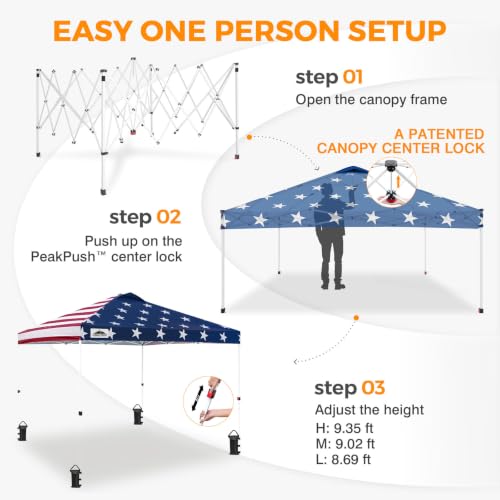 EAGLE PEAK 10x10 Pop Up Canopy Tent Easy Up Canopy Outdoor, American Flag - color: American Flag, size: 10x10