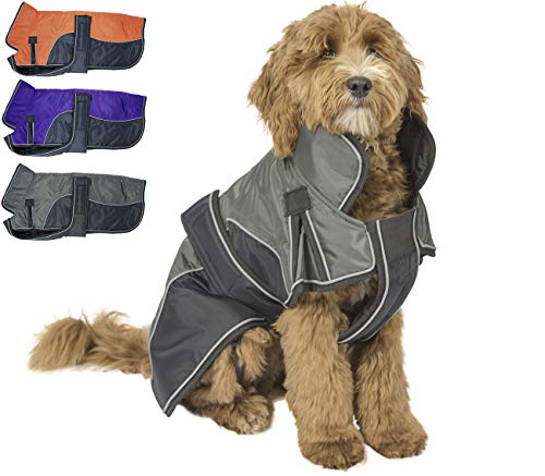 Derby Originals Urban Pet 420D Water Resistant Reflective Winter Dog Parka with Neck Cover & Harness Compatible Opening 220g Heavy Weight - color: Charcoal/Black, size: Medium