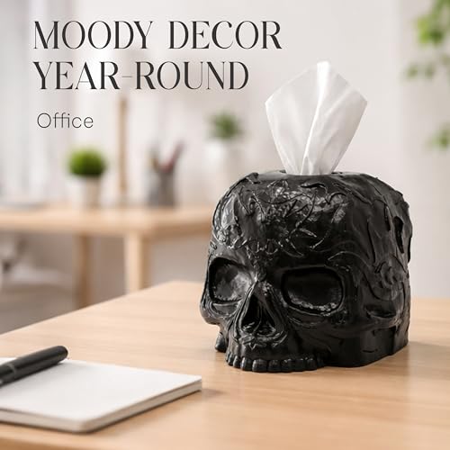 Gothic Skull Tissue Box Cover, Black, Square by Death Decor - color: Black