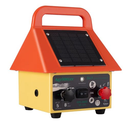 24 Hour Solar Electric Fence Charger,3-in-1 Electric Fence Charger,20 Miles,Solar/BatteryAC Powered Waterproof Design for Livestock Wildlife Control & Property Protection