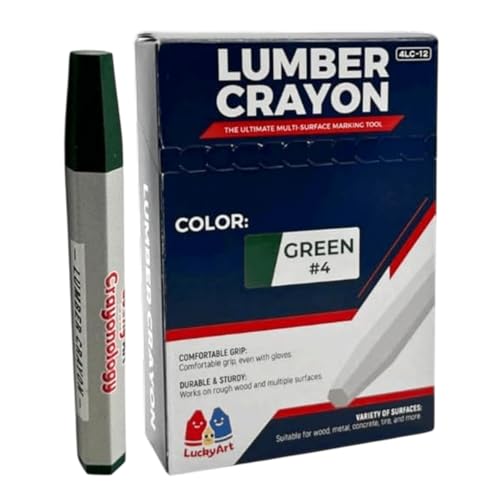 Lumber Crayons – Green, Pack of 12 | Hexagonal Construction Marking Crayons for Wood, Concrete, Asphalt, Metal | Durable, Smudge-Free, Break-Resistant - color: Green