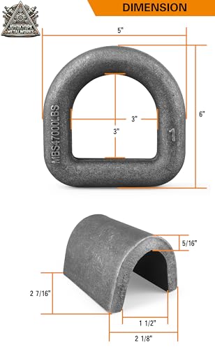 4 Pack Heavy Duty Weld On D-Ring for Trailer 1 Inch 47000 LBS.