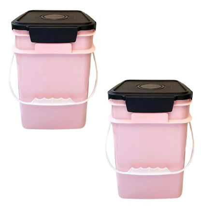 House Naturals 4 Gallon Square Food Grade Plastic Bucket with Lid, Made in USA (Pack of 2) (Pink) - color: Pink