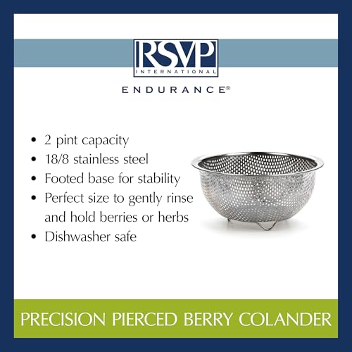 RSVP International Endurance Kitchen Collection Colander Strainer, Berry, Pierced Stainless Steel - size: Berry
