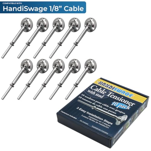 Atlantis HandiSwage C0748-H003-10 Cable Railing Tensioner with Stud (1/8") - 316L Marine Grade Stainless Steel (10-Pack)