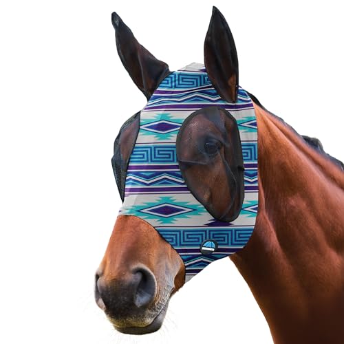WeatherBeeta ComFiTec Stretch Fly Mask with Ears, Purple Navajo Print, Medium - color: Purple Navajo Print, size: M
