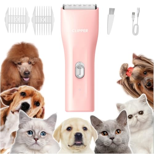 Dog Clippers,Quiet Washable USB Rechargeable Cordless Dog Grooming Kit,Electric Pets Hair Trimmers Shaver Shears for Dogs and Cats - color: 006 Pink 1 Clipper