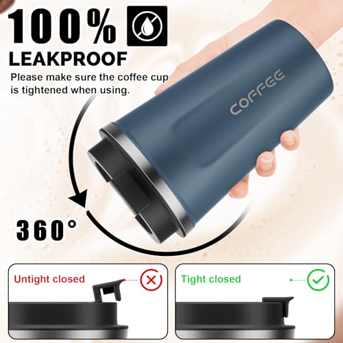 MOMSIV 17oz Travel Coffee Mug, Insulated Coffee Cup with Leakproof Lid - color: A-Silver Blue-17oz