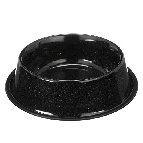 Neater Pet Brands - Outdoor Camping Style Pet Bowl - Enamel Ware Blue Black Granite Colors - Dog Cat No Tip Skid Bowls (64 oz, Black) - color: Black, size: 64 oz
