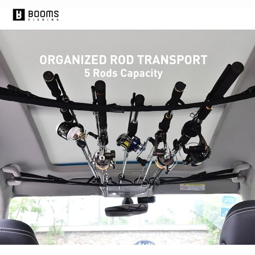 Booms Fishing VRC Vehicle Rod Carrier, Car Fishing Rod Holder, 2 Nylon Straps Adjustable Range 31.5 "-59", Fishing Pole Roof Rack Store 5 Poles Max, For vehicles with 4 Roof Grab Handles Only