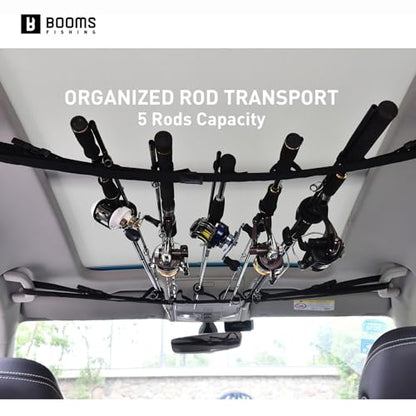 Booms Fishing VRC Vehicle Rod Carrier, Car Fishing Rod Holder, 2 Nylon Straps Adjustable Range 31.5 "-59", Fishing Pole Roof Rack Store 5 Poles Max, For vehicles with 4 Roof Grab Handles Only