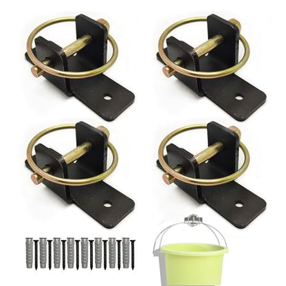 Quick-Release Bucket Hooks, 4-Pack Heavy Duty Bucket Holder Set | Heavy-Duty Steel Wall-Mount Bucket Holders for Horse Stalls, Barns and Livestock Feeding. Quick-Release Design.