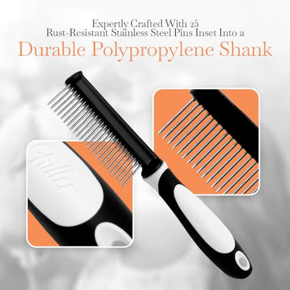 Fuller Brush Single-Sided Pet Comb - 25 Rust-Resistant Stainless Steel Pins - Ergonomic Rubberized Easy Grip Handle - Remove Tangles, Mats & Reduce Loose Hair - Tool for Grooming Dogs & Cats - size: Single-Sided