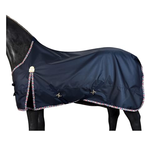 BARN & STABLE 600D Ripstop Lightweight Horse Turnout Sheet No Fill,Water-Resistant & Breathable Horse Blanket for Spring and Mild Weather, with Anti-Rub Fleece Withers (Navy with Floral Trim, 81 in) - color: Navy with Floral Trim, size: 81 in