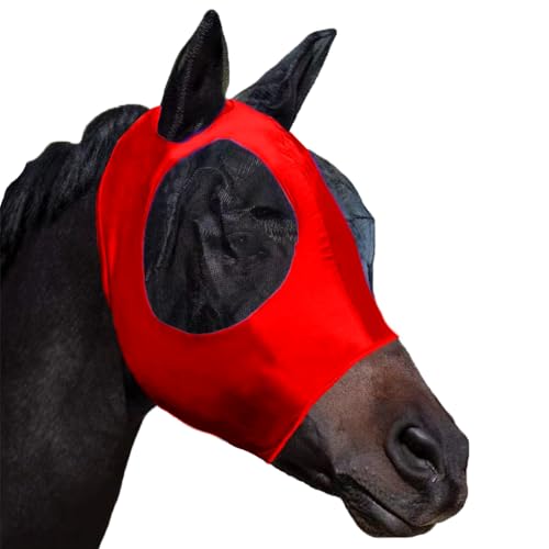 Horse Fly Mask with Ears, Comfortable Fit Stretch Fabric with UV Protection Soft on Skin Breathability for Medium Size Horses, 13hh-15hh (Red) - color: Red