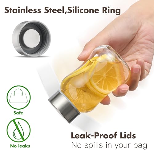Danmu Glass Juice Bottles with Lids 5 fl.oz 6 Pack | Juicing Bottles Reusable Glass,Stainless Steel Lids,Leakproof,Compact Size & Easy Grip,Dishwasher Safe,Fridge Safe,Portable - size: 5 fl.oz