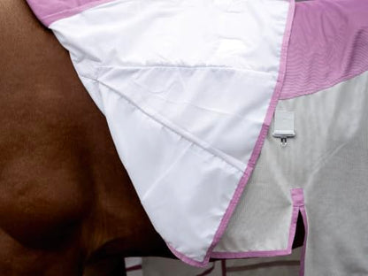 Mesh Horse Fly Sheet with Detachable Neck Cover | Dual-Zone UV Protection & Breathable Design | Elastic Webbing Belly Wrap & Leg Straps | Pink, 72 Inch - color: Ice Cream Pink, size: 72