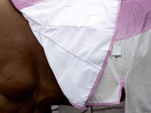 Mesh Horse Fly Sheet with Detachable Neck Cover | Dual-Zone UV Protection & Breathable Design | Elastic Webbing Belly Wrap & Leg Straps | Pink, 84 Inch - color: Ice Cream Pink, size: 84