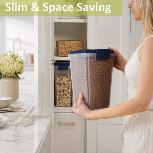 5-10 Lbs Airtight Cat Dog Food Storage Container, 8QT Compact Pet Food Bin - color: Dark Blue