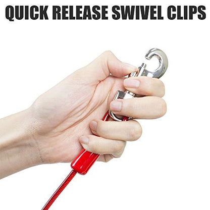 BV Dog Tie Out Cable 30 Feet - Heavy Duty Dog Lead Up to 125 Pounds - Reflective & Rust-Free with Quick Release Swivel Clips & 360° Rotating Clasp - Tangle-Free Dogs Runner for Yard (Red, Pair) - color: 125lbs/ 30ft/ Red, style: Pair