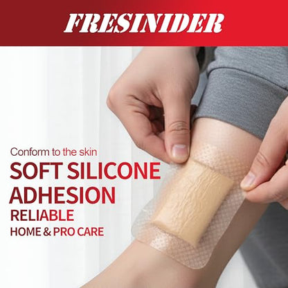 FRESINIDER Silicone Foam Dressing 4" x 4", 30 Pack – Soft Silicone Wound Dressing Pads for Bed Sores & Pressure Ulcers, Post-Surgery Care, Absorbent, Breathable & Gentle on Skin - color: 4" X 4", 30 Pack