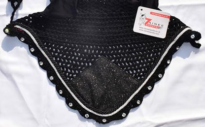 Black Glitter Saddle Pad Set Matching Ear Bonnet | Equestrian Show Gear | Horse Riding Matchy Set | Dressage or Jumping/Hunter - size: Pony