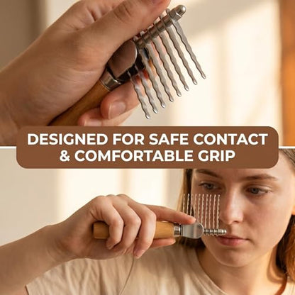 Dematting Comb for Dogs & Cats - Safe Stainless Steel Pet Detangling Brush, Gentle on Sensitive Skin, Reduces Shedding, Ergonomic Bamboo Handle
