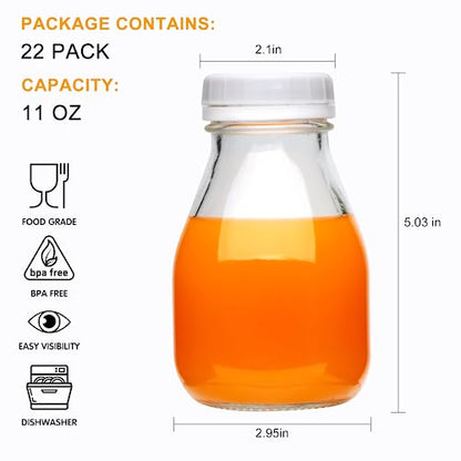 Accguan 22 pcs Glass Milk Bottles,11oz Reusable Glass Bottles with Lids