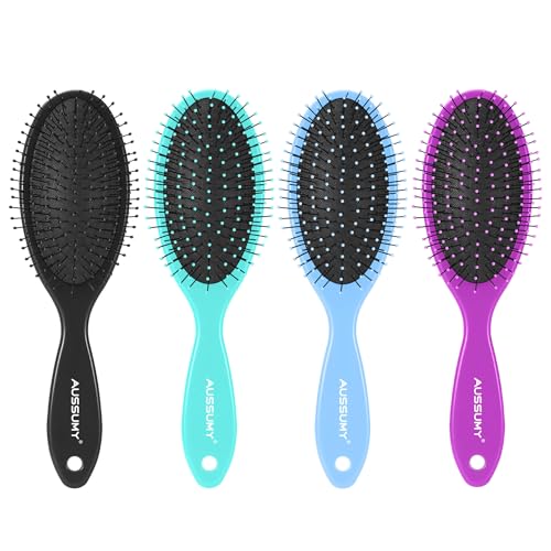 4 Pack Detangling Hair Brush - Air Cushion Detangler Hairbrush with Ultra Soft Bristles for Effortless Tangle Removal - For Wet Dry Damaged Curly Hair for Women Men Boys Girls Adult Kids -Mixed Colors - color: Black+Green+Blue+Dark Purple