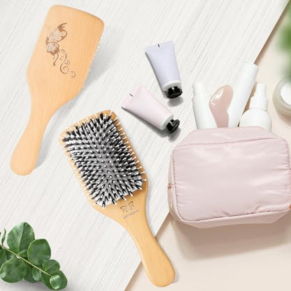 URTHEONE Hair Brush,Boar Bristle Hair Brushes and Styling Comb Set for Women Men Kids, Best Natural Wooden Paddle Hairbrush for Wet or Dry Hair Detangling Smoothing Massaging - color: White