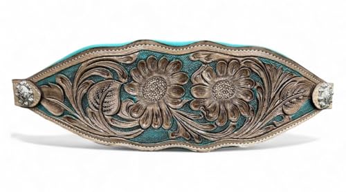 Majestic Ally Western Horse Bronc Halter, Turquoise Padded Leather Noseband, Antique Finish, Tooled Floral Design, Adjustable Nylon - style: Duo Blossom