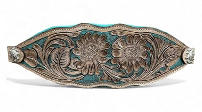 Majestic Ally Western Horse Bronc Halter, Turquoise Padded Leather Noseband, Antique Finish, Tooled Floral Design, Adjustable Nylon - style: Duo Blossom