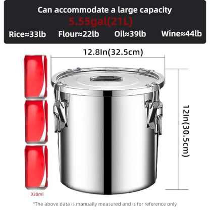 304 stainless steel food storage containers with lids lock clips airtight container large airtight for rice flour sugar grain coffee bean storage containers Kitchen jar (5.55gal/21L) - size: 5.55gal