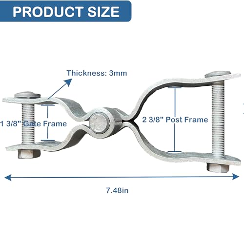 2 Pack 1-3/8" x 2-3/8" Chain Link Fence Gate Hinge Kit, Galvanized Steel Gate Hinges, Heavy Duty with 2 PCS 1-3/8" Frame Hinge and 2 PCS 2-3/8" Post Hinge, Bolts & Nuts Included - size: 1-3/8" x 2-3/8"