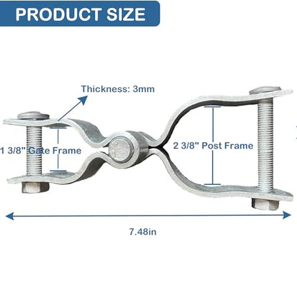 2 Pack 1-3/8" x 2-3/8" Chain Link Fence Gate Hinge Kit, Galvanized Steel Gate Hinges, Heavy Duty with 2 PCS 1-3/8" Frame Hinge and 2 PCS 2-3/8" Post Hinge, Bolts & Nuts Included - size: 1-3/8" x 2-3/8"