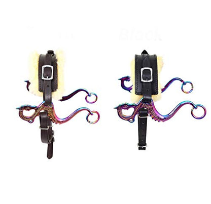 Black/Brown Dragon Rainbow Multi Color Hackamore Bitless Horse Bit English Western Adjustable Padded Fur Original Leather Bridle Equestrian Tack (Brown)