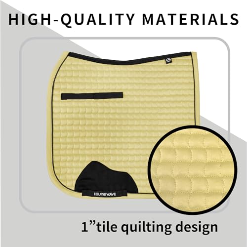 EQUINEWAVE Aria Soft Suede Dressage Saddle Pad – Breathable Moisture-Wicking Lining, Shock-Absorbing Cushion, Contoured Spine, English Horse Saddle Pad - color: Cream Yellow