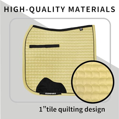 EQUINEWAVE Aria Soft Suede Dressage Saddle Pad – Breathable Moisture-Wicking Lining, Shock-Absorbing Cushion, Contoured Spine, English Horse Saddle Pad - color: Cream Yellow