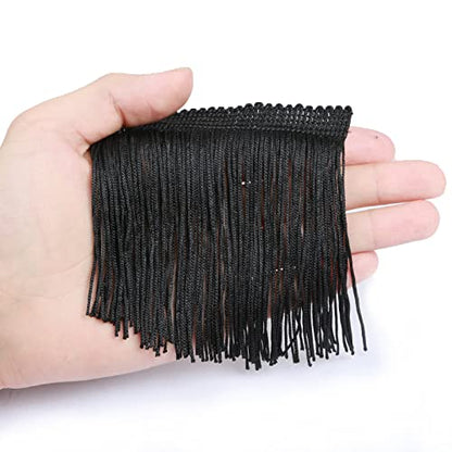 Chainette Fringe Trim 5 Yard x 4 Inches Fabric Tassel Trims - color: Black, size: 4"-5Yards/R