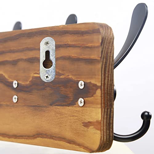 SKOLOO Rustic Coat Rack Wall Mount, 16" Stud Spacing, Solid Wood, Brown - color: Brown Plate & Black Hook, size: 1 Item-5 Hooks