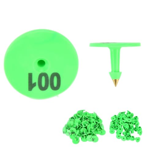 100PCS Cattle Ear Tags for Sheep Goat Cattle Pig Numbered 001-100 | Anti Dropping, Round Ear Tag for Cow Deer Horse, Farm Animal Identification, Green