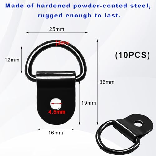 10 PCS Small Steel D-Ring Tie Downs, Rustproof Anchor Lashing Rings Tie Down Hooks for Cargo Securing, Heavy Duty D Ring Hooks Kit for Trailer Camper Warehouse Boat (Black) - color: Black