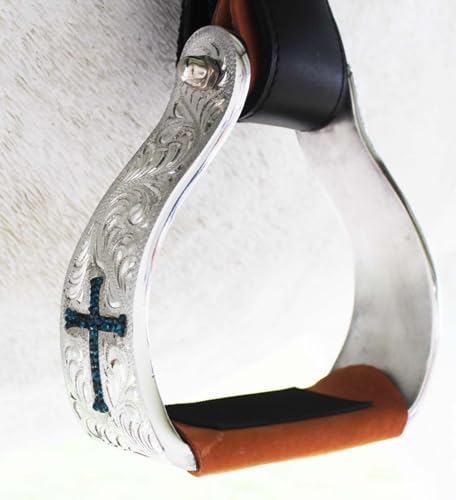 CHALLENGER Horse Horse Saddle Stirrups Western Aluminium Twisted Engraved Rhinestone Cross 51189TR