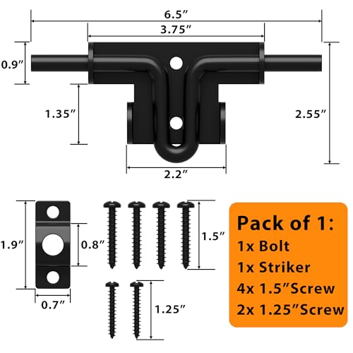 6.4 Inch Heavy Duty Slide Bolt Latch, Bi-Directional Gate Latch with Protective Coating, Solid Hardware Thickened Bolt Latch for Left or Right Hand Swinging and Sliding Doors-1 Pack