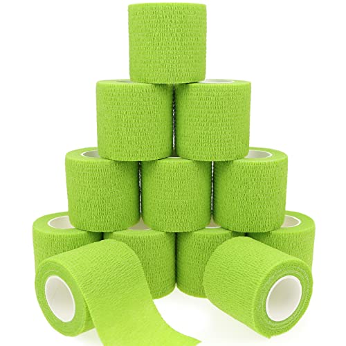 Self Adhesive Bandage Wrap Animal Cohesive Bandage Self Adherent Wrap First Aid Tape for Dogs Cats Horses Birds & Wrist Healing Ankle Sprain (2 Inch Grass Green 12 Rolls) - color: 2 Inch Grass Green 12 Rolls
