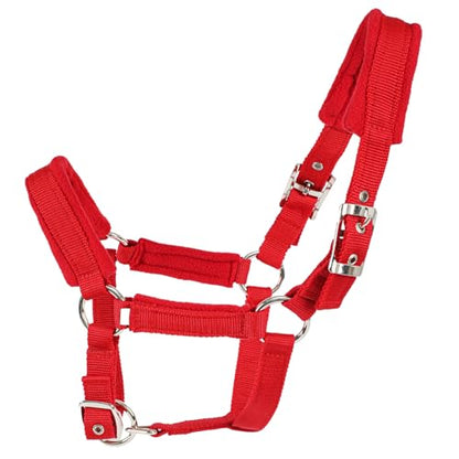 Adjustable Horse Halter with Fleece Padding, Available in Black, Red, Blue - color: Red, size: Small