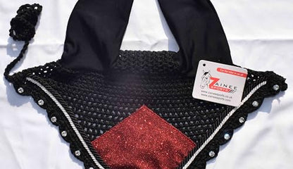 Red Glitter Saddle Pad Set Matching Ear Bonnet | Equestrian Show Gear | Horse Riding Matchy Set | Dressage or Jumping/Hunter - size: Pony