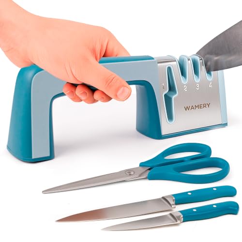 Wamery Knife & Scissors Sharpener, 4-Stage Pull-Through with Scissors Slot