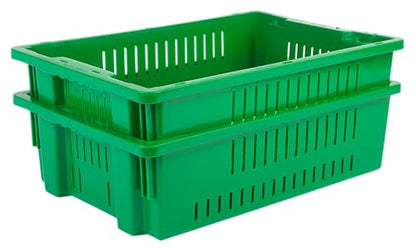 Hudson Exchange 20 x 13 x 5.6" (4 Pack, 4.5 Gallon) Agricultural Nest and Stack Vented Crate Handled Storage Container Tote, Green - color: Green
